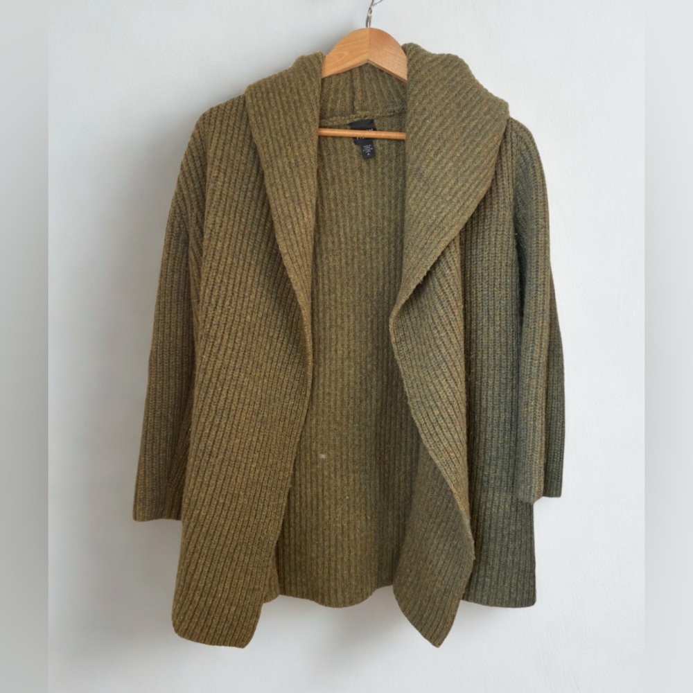 Eileen Fisher Wool Knit Moss Green Cardigan Size Medium